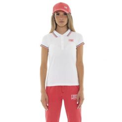 Koszulka polo na czas wolny na co dzień. Białe bluzki sportowe damskie LEONE 1947 APPAREL, z bawełny, bez kołnierzyka, bez ramiączek. W wyprzedaży za 67.30 zł.