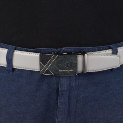 Pasek męski skórzany klamra automatyczna jasno szary Beltimore A46 : Kolory - szary, srebrny, Rozmiar pasków - r.100-115 cm. Szare paski męskie bez wzorów, ze skóry, wizytowe. Za 64.99 zł.