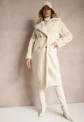 Jasnobeżowy Dwurzędowy Płaszcz z Futerkiem Zelirra. Brązowe płaszcze damskie Renee, xl, bez wzorów, z dzianiny, eleganckie. Za 64.99 zł.