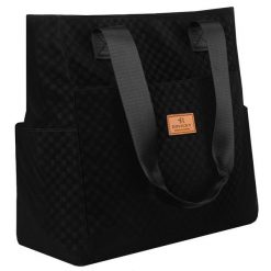 Czarny shopper damski z poliestru pokrytego geometrycznym wzorem Rovicky R-TZ-01. Czarne shopper bag damskie ROVICKY, bez wzorów, bez dodatków. Za 49.99 zł.