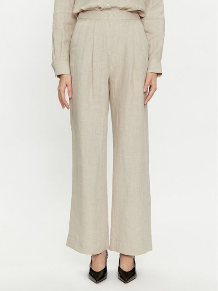 Marella Spodnie materiałowe Nizere 2413131212 Écru Relaxed Fit. Spodnie materiałowe damskie Marella, bez wzorów, ze lnu. Za 459.99 zł.