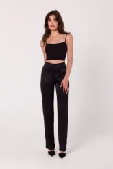 Czarne Eleganckie Damskie Spodnie z Szeroką Nogawką. Czarne spodnie materiałowe damskie MOE, bez wzorów, z elastanu, eleganckie. Za 259.90 zł.