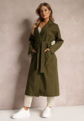 Zielony Płaszcz z Wiązanym Paskiem Oversize Terethia. Zielone płaszcze damskie Renee, l, bez wzorów, z materiału. Za 279.99 zł.