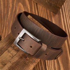 Pasek do Spodni Męski Szeroki OPM-13 Brødrene Brązowy 85 cm. Brązowe paski męskie bez wzorów, z jeansu, eleganckie. Za 62.99 zł.