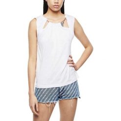 Koszulka turystyczna damska Diesel Kaena. Białe bluzki sportowe damskie Diesel, z wiskozy, bez kołnierzyka, bez ramiączek. Za 161.70 zł.