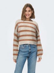 ONLY Sweter w kolorze beżowo-jasnobrązowym rozmiar: M. Brązowe swetry klasyczne damskie Only, m, bez kołnierzyka. Za 83.42 zł.