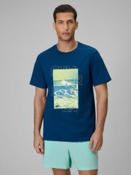 4F T-shirt regular z nadrukiem męski - turkusowy XL. Niebieskie t-shirty męskie 4f, m, bez wzorów, z bawełny, bez kołnierzyka. Za 69.99 zł.