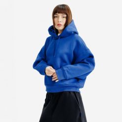 Bluza z kapturem damska Elementals. Niebieskie bluzy z kapturem damskie Decathlon, l, z bawełny. Za 169.99 zł.
