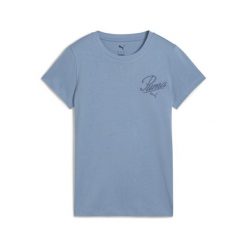 Damska koszulka ESS SCRIPT PUMA Cool Blue. Niebieskie bluzki damskie Puma, bez wzorów, bez ramiączek. Za 109.00 zł.