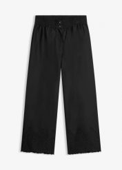 Spodnie culotte z czystej bawełny. Białe spodnie materiałowe damskie bonprix, w ażurowe wzory, z bawełny. Za 54.99 zł.