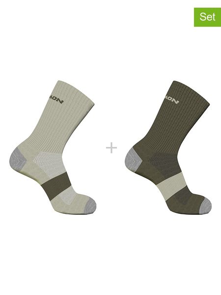 SALOMON Skarpety funkcyjne (2 pary) "Evasion Crew" w kolorze khaki rozmiar: 42-44. Brązowe skarpetki męskie Salomon, bez wzorów, prążkowane. Za 32.67 zł.