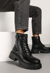 Czarne Botki Workery Vices Zdobione Klamerką przy Cholewce Deota. Czarne botki damskie Born2be, z jeansu, eleganckie, bez obcasa, na płaskiej podeszwie, bez zapięcia. Za 159.99 zł.