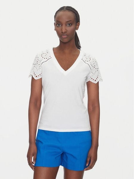 Morgan Bluzka 251-DMATY Biały Regular Fit. Białe bluzki damskie Morgan, s, bez wzorów, z bawełny, bez kołnierzyka, bez ramiączek. Za 129.99 zł.