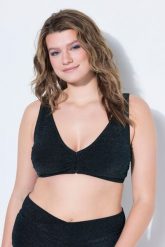 Damskie Góra od bikini efekt brokatu miękkie miseczki ozdobny detal. Czarne bikini damskie Ulla Popken, bez wzorów, plus size. Za 139.99 zł.