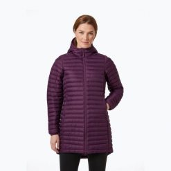 Kurtka puchowa damska Helly Hansen Sirdal Long Insulator. Fioletowe kurtki damskie Helly Hansen, bez wzorów, z puchu, bez kaptura. Za 269.99 zł.