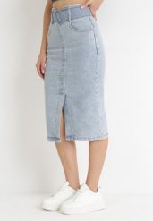 Jasnoniebieska Ołówkowa Spódnica Midi Jeansowa z Guzikami Rilma. Niebieskie spódniczki damskie Born2be, l, bez wzorów, z jeansu, midi, ołówkowe. Za 139.99 zł.