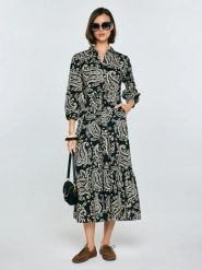 Sukienka damska midi ze wzorem paisley czarna Mazekin 907. Czarne sukienki damskie Big Star, na co dzień, l, bez wzorów, boho, bez kołnierzyka, bez ramiączek, midi, dopasowane. Za 249.99 zł.