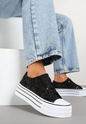 Czarne Siateczkowe Trampki Vices na Platformie Zdobione Cekinami Telandria. Czarne trampki i tenisówki damskie Born2be, z aplikacjami, z jeansu. Za 64.99 zł.