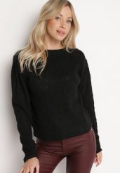 Czarny Klasyczny Sweter Ozdobiony Tłoczeniem Derista. Czarne swetry klasyczne damskie Born2be, na zimę, bez kołnierzyka. Za 139.99 zł.