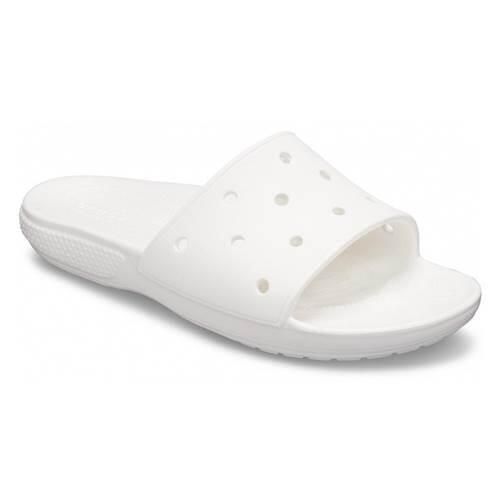 Klapki damskie Crocs Classic Slide. Białe klapki damskie Crocs, bez wzorów, z syntetyku, bez obcasa. W wyprzedaży za 114.80 zł.