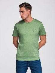 Męski bawełniany t-shirt z nadrukiem i okrągłym dekoltem – zielony V4 - Rozmiar: L. Zielone t-shirty męskie Ombre Clothing, na lato, l, bez wzorów, z bawełny, bez kołnierzyka. W wyprzedaży za 34.99 zł.