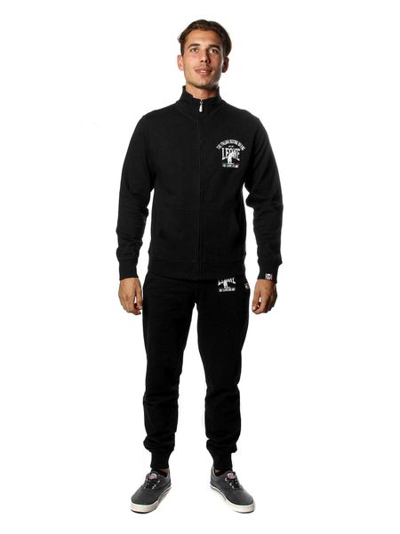 Bluza z bawełna z zamek błyskawiczny na trening. Czarne bluzy bez kaptura męskie LEONE 1947 APPAREL, bez wzorów, z bawełny, bez kołnierzyka, bez ramiączek. Za 105.21 zł.