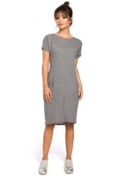 Dresowa Szara Sukienka Mini z Kieszeniami w Szwach. Szare sukienki damskie MOE, l, bez wzorów, z bawełny, bez kołnierzyka, bez ramiączek, mini. Za 239.90 zł.