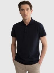 Koszulka męska polo granatowa Markolinos 403. Niebieskie koszulki polo męskie Big Star, l, bez wzorów, z bawełny, bez ramiączek. Za 139.99 zł.