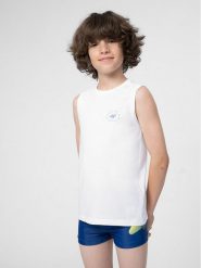 4F Tank top 4FJSS23TTSHM284 Biały Regular Fit. Białe t-shirty chłopięce 4f, bez wzorów, z bawełny, bez ramiączek. Za 49.99 zł.