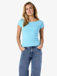 Noisy may Koszulka "Maya" w kolorze błękitnym rozmiar: S. Niebieskie bluzki damskie Noisy may, s, bez wzorów, z bawełny, bez kołnierzyka, bez ramiączek. Za 60.99 zł.