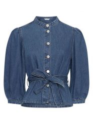 MOSS COPENHAGEN Bluzka dżinsowa "Rylan" w kolorze niebieskim rozmiar: S. Niebieskie bluzki damskie MOSS COPENHAGEN, s, bez wzorów, z bawełny, bez kołnierzyka, bez ramiączek. Za 244.80 zł.