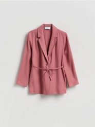 Marynarka z wiązaniem - brudny róż. Czerwone marynarki i żakiety damskie Reserved, l, bez wzorów, z tkaniny. Za 179.99 zł.