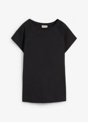 T-shirt z czystej bawełny organicznej. Czarne t-shirty damskie bonprix, bez wzorów, z bawełny, bez kołnierzyka. Za 34.99 zł.