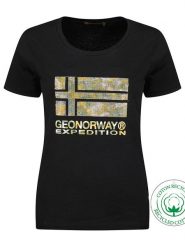 Geographical Norway Koszulka "Jwild" w kolorze czarnym rozmiar: XXL. Czarne bluzki damskie Geographical Norway, xxl, bez wzorów, z bawełny, bez kołnierzyka, bez ramiączek. Za 48.28 zł.