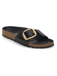 Birkenstock Skórzane klapki "Madrid" w kolorze czarnym rozmiar: 36. Czarne klapki damskie Birkenstock, bez wzorów, bez obcasa. Za 482.03 zł.