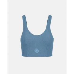 Bixby TOP damska dzikadowa sportowa koszulka z wzmocnioną miseczką. Niebieskie bluzki sportowe damskie IZAS, m, bez wzorów, z materiału, bez ramiączek. Za 193.99 zł.