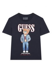 Guess T-Shirt L6RI11 K8HM4 Granatowy Regular Fit. Niebieskie t-shirty chłopięce Guess, z aplikacjami, z bawełny, bez ramiączek. Za 99.99 zł.