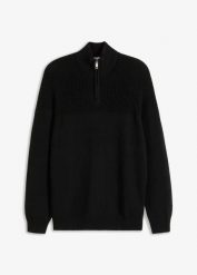 Sweter ze stójką o kroju regular fit. Czarne swetry męskie bonprix, m, bez wzorów, bez kołnierzyka. Za 117.99 zł.