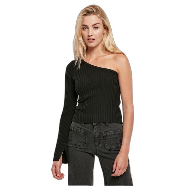 Sweter court z jednym rękawem z dzianiny prążkowanej kobieta Urban Classics. Czarne swetry klasyczne damskie Urban Classics, na zimę, z dzianiny, bez kołnierzyka. Za 214.00 zł.