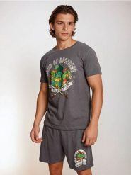 Bawełniana piżama dwuczęściowa z nadrukiem Teenage Mutant Ninja Turtles - szary. Szare piżamy męskie Sinsay, l, bez wzorów, z bawełny, bez ramiączek. Za 49.99 zł.