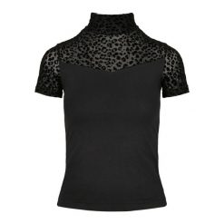 Koszulka damska Urban Classics flock lace turtleneck. Czarne bluzki sportowe damskie Urban Classics, bez kołnierzyka, bez ramiączek. Za 168.00 zł.