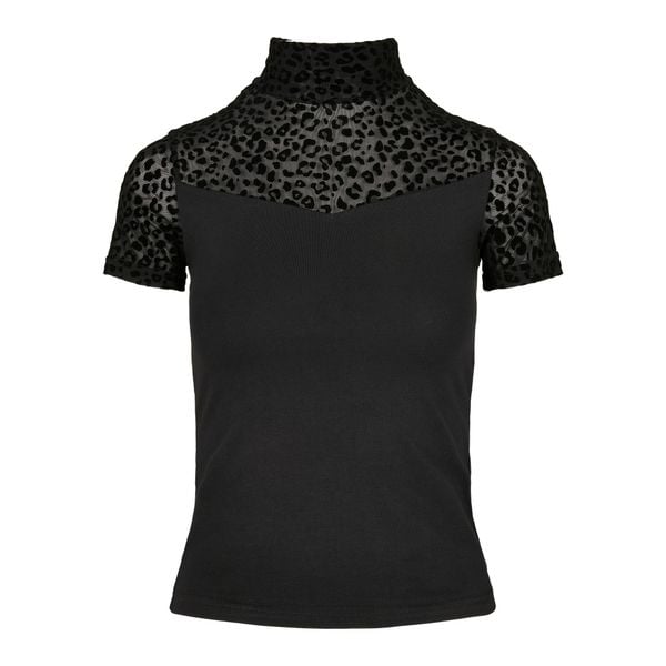 Koszulka damska Urban Classics flock lace turtleneck. Czarne bluzki sportowe damskie Urban Classics, bez kołnierzyka, bez ramiączek. Za 168.00 zł.