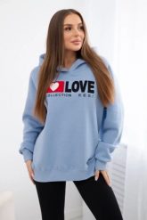 Bluza bawełniana ocieplana z kapturem Love niebieska. Niebieskie bluzy z kapturem damskie KESI, l, z bawełny. Za 271.84 zł.