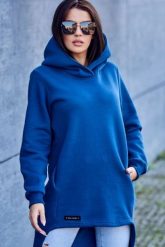 Bluza ocieplana z dłuższym tyłem jeansowa. Bluzy z kapturem damskie KESI, l, z bawełny. Za 250.94 zł.