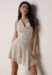 Biała Rozkloszowana Sukienka z Koronki z Wiązaniem i Odkrytymi Plecami Bernisa. Białe sukienki damskie Born2be, na imprezę, l, bez wzorów, z koronki, bez kołnierzyka, bez ramiączek, mini, rozkloszowane. Za 159.99 zł.