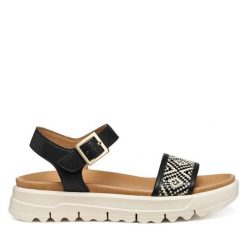 Sandały Geox. Czarne sandały damskie Geox, bez wzorów, bez obcasa, na płaskiej podeszwie. Za 459.99 zł.