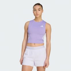 Koszulka adi365 Iconic Running Crop Tank. Czerwone t-shirty damskie Adidas, bez wzorów, bez kołnierzyka. Za 129.00 zł.