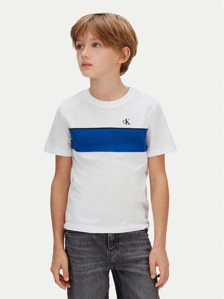 Calvin Klein Jeans T-Shirt Panel Colorblock IB0IB02609 Biały Regular Fit. Białe t-shirty chłopięce Calvin Klein Jeans, bez wzorów, z bawełny, bez ramiączek. Za 129.99 zł.