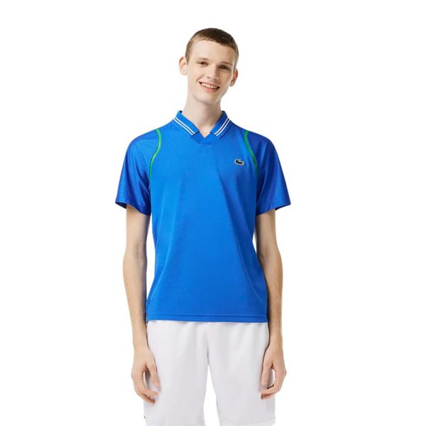Koszulka męska Lacoste. Niebieskie t-shirty sportowe męskie Lacoste, l, z materiału, bez ramiączek, na golfa. Za 357.00 zł.