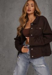 Ciemnobrązowa Jeansowa Kurtka z Bawełny Perilopei. Brązowe kurtki damskie Renee, l, bez wzorów, z bawełny, bez kaptura. Za 149.99 zł.